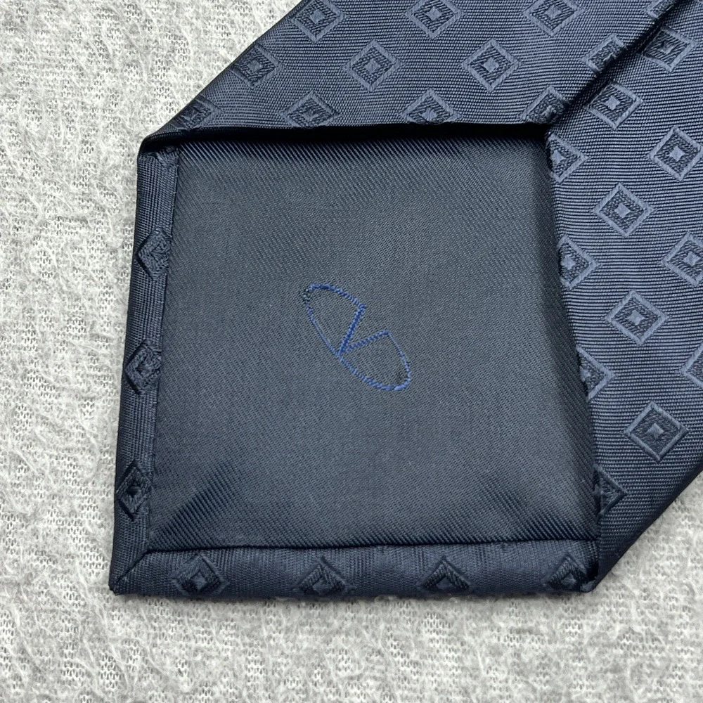 Valentino 100% Silk Tie Mens Blue Geometric Square Italy Made Luxury Designer